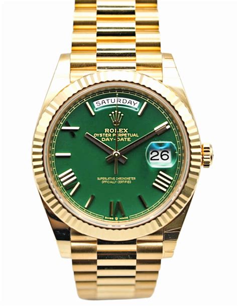 rolex day date platinum green dial|Rolex Day-Date 228238.